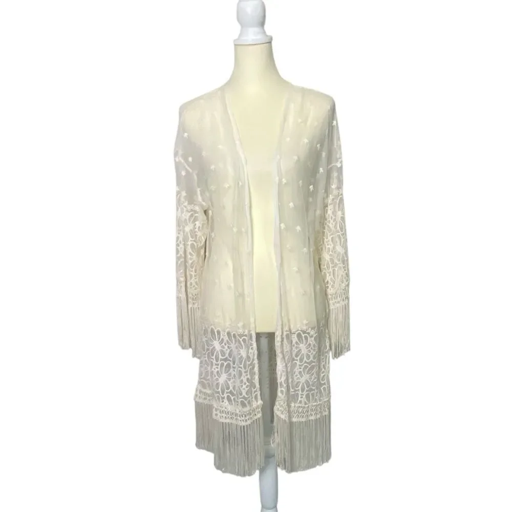 Indigo Thread Co. Boho Beachy Embroidered Cardigan/Swim Cover Up Women's Size L